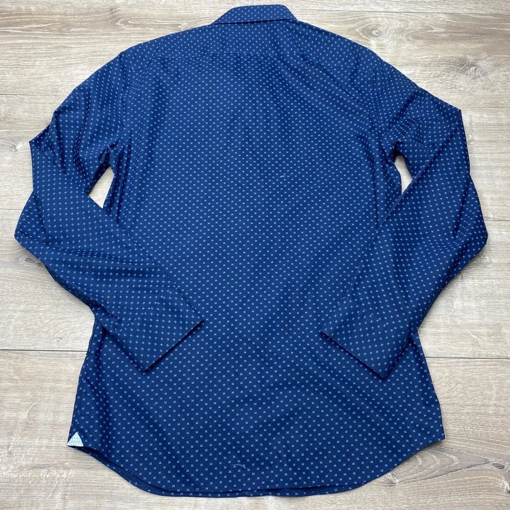 Banana Republic Shirt Slim Fit Mens‎ Medium Blue Non-Iron Cotton Geometric Print
